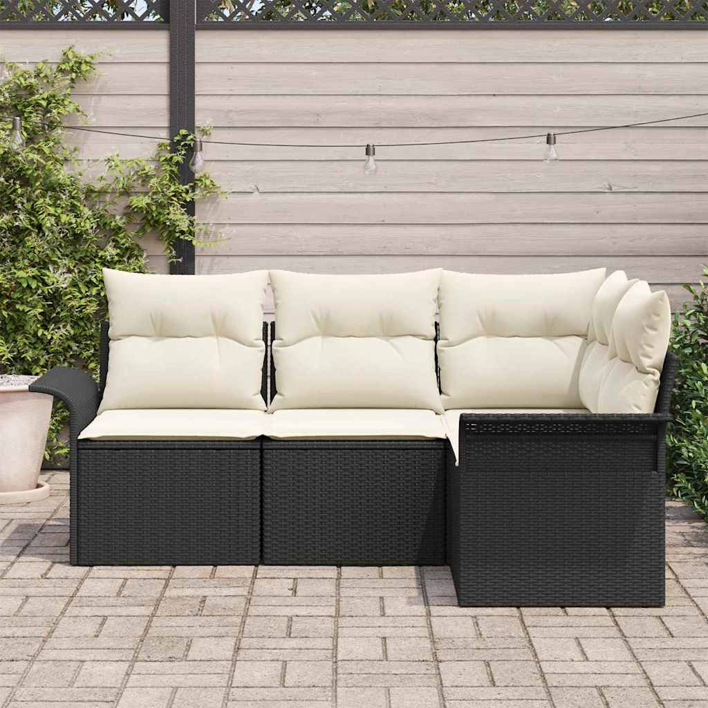 Gartensofa-set mit Kissen 4 pcs Schwarz Poly-Rattan