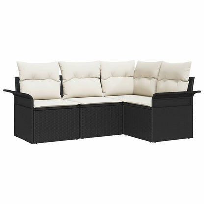 Gartensofa-set mit Kissen 4 pcs Schwarz Poly-Rattan
