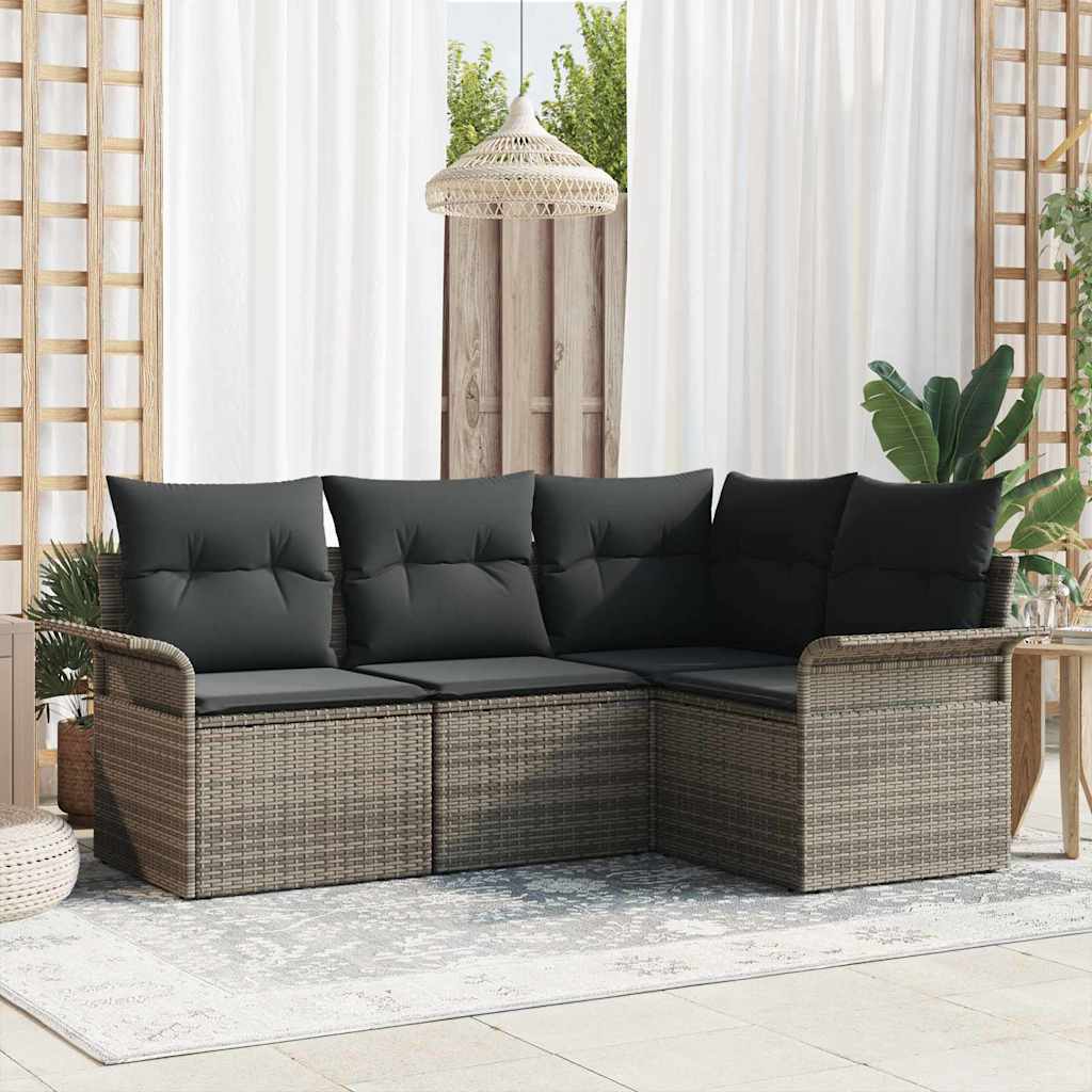 Gartensofa-set mit Kissen 4 pcs Grau Poly-Rattan