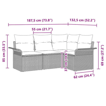 Gartensofa-set mit Kissen 4 pcs Grau Poly-Rattan