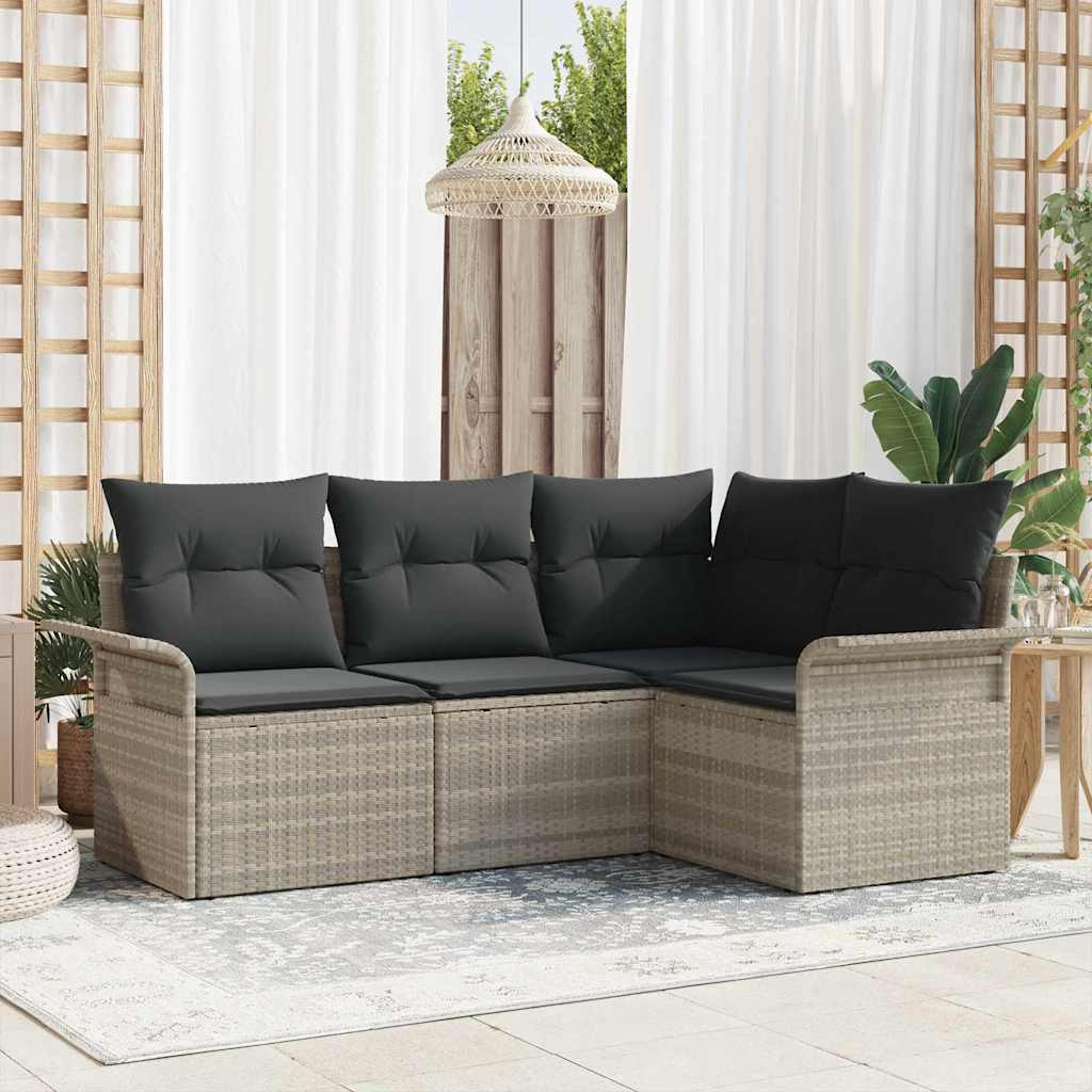 Gartensofa-set mit Kissen 4 pcs Hellgrau Poly-Rattan