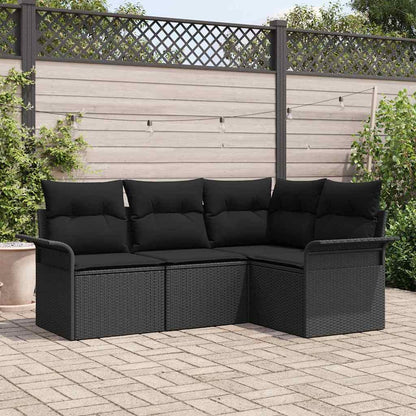 Gartensofa-set mit Kissen 4 pcs Schwarz Poly-Rattan