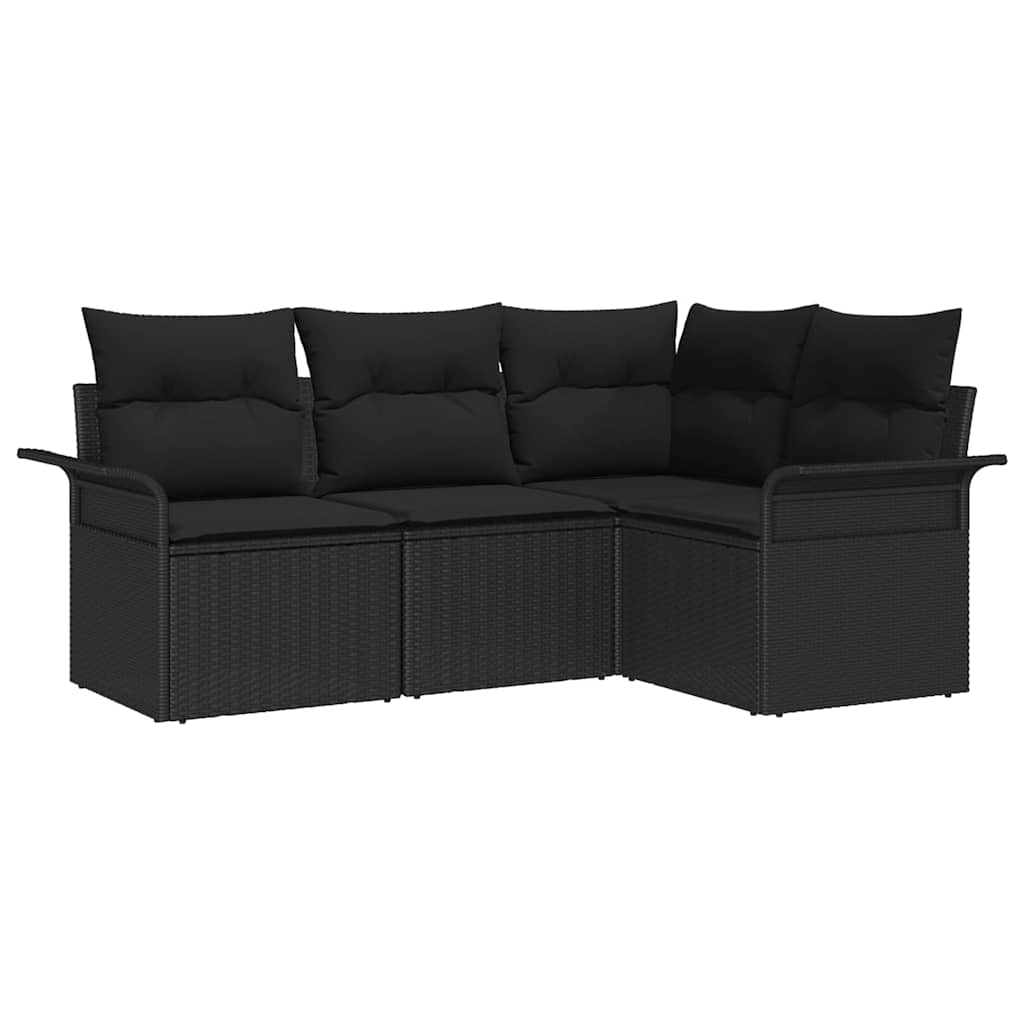 Gartensofa-set mit Kissen 4 pcs Schwarz Poly-Rattan