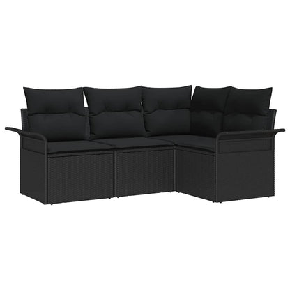 Gartensofa-set mit Kissen 4 pcs Schwarz Poly-Rattan