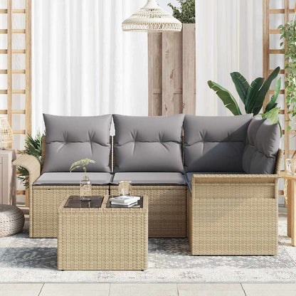 Gartensofa-set mit Kissen 5 pcs Beige Poly-Rattan