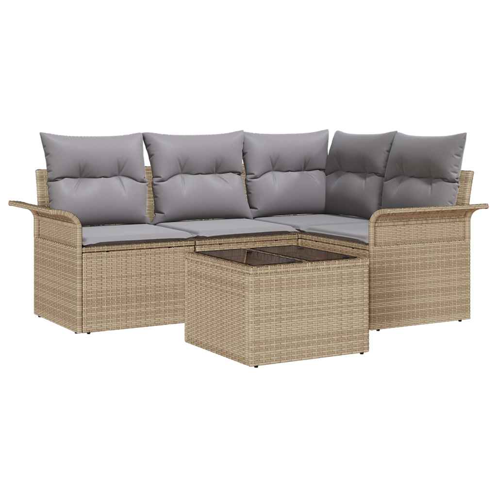 Gartensofa-set mit Kissen 5 pcs Beige Poly-Rattan