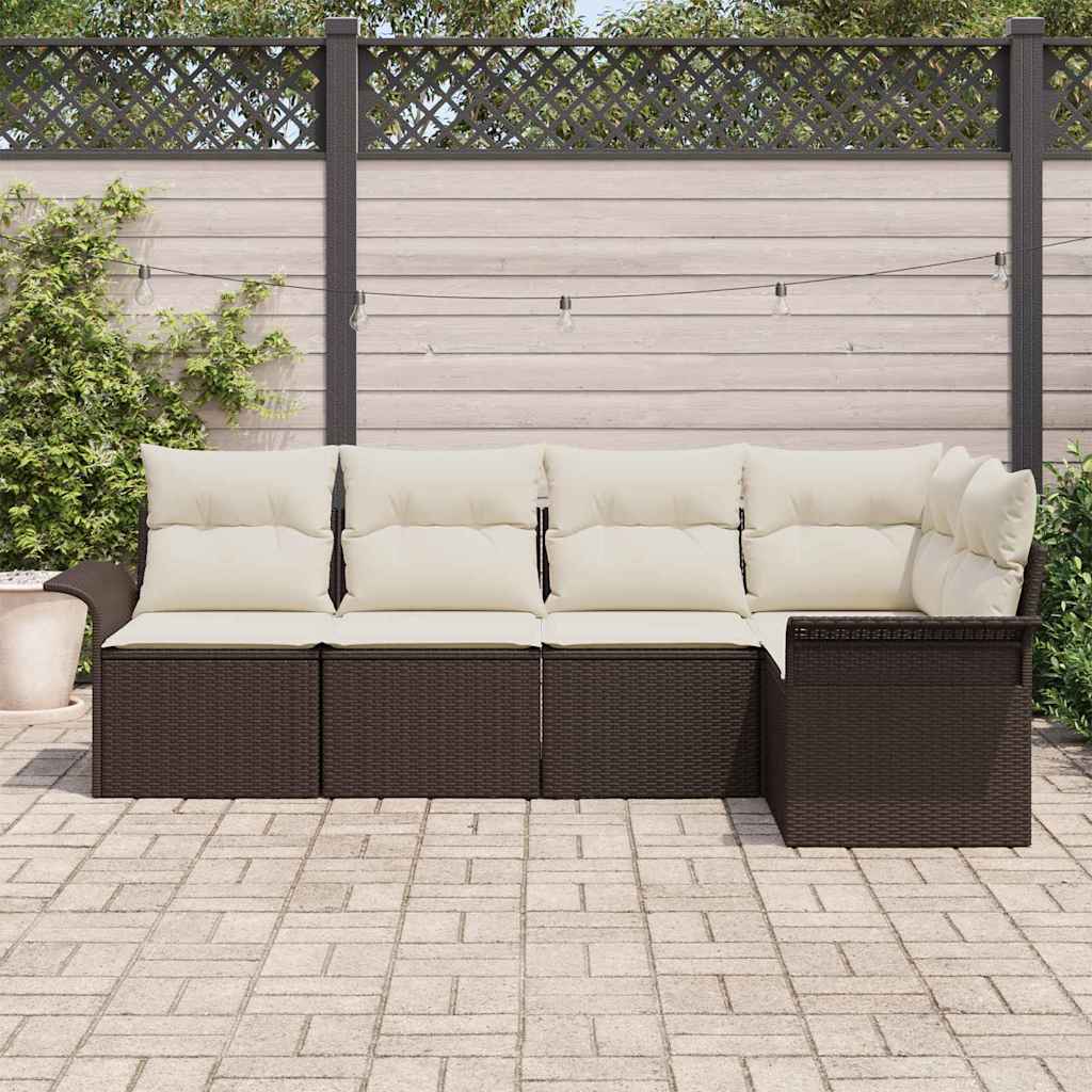 Gartensofa-set mit Kissen 5 pcs Braun Poly-Rattan