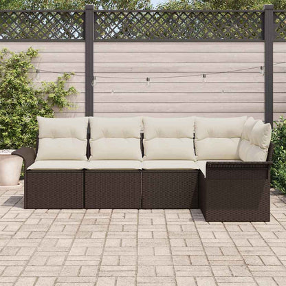 Gartensofa-set mit Kissen 5 pcs Braun Poly-Rattan