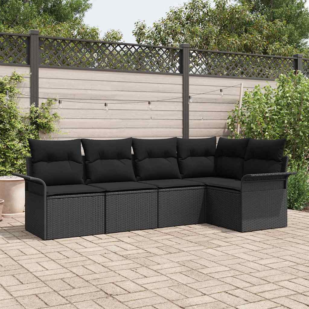 Gartensofa-set mit Kissen 5 pcs Schwarz Poly-Rattan