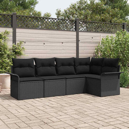 Gartensofa-set mit Kissen 5 pcs Schwarz Poly-Rattan