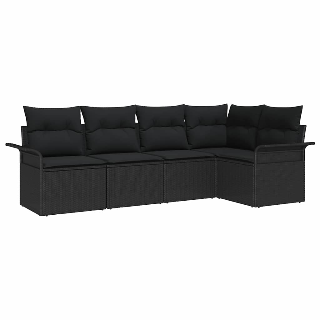 Gartensofa-set mit Kissen 5 pcs Schwarz Poly-Rattan