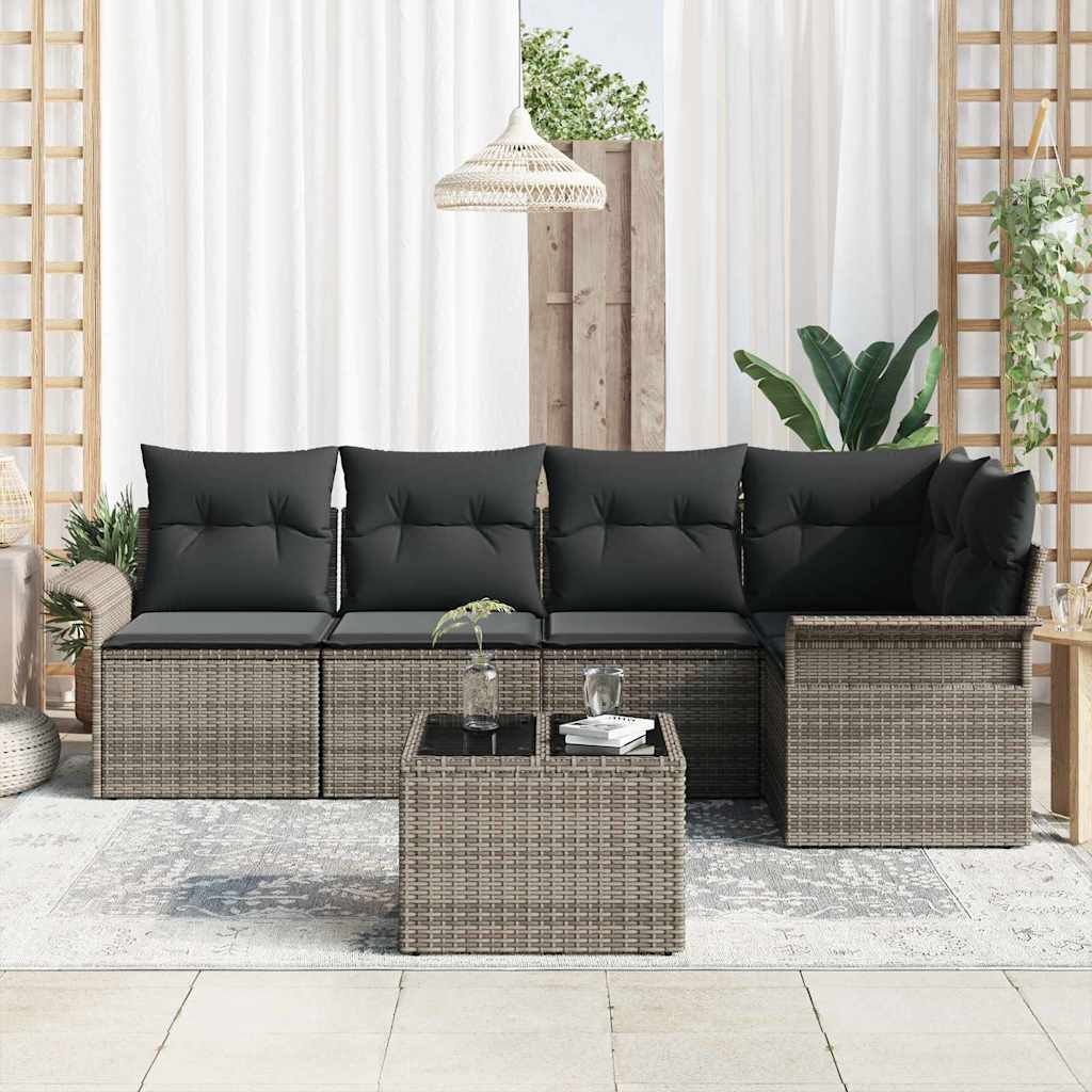 Gartensofa-set mit Kissen 6 pcs Poly-Rattan