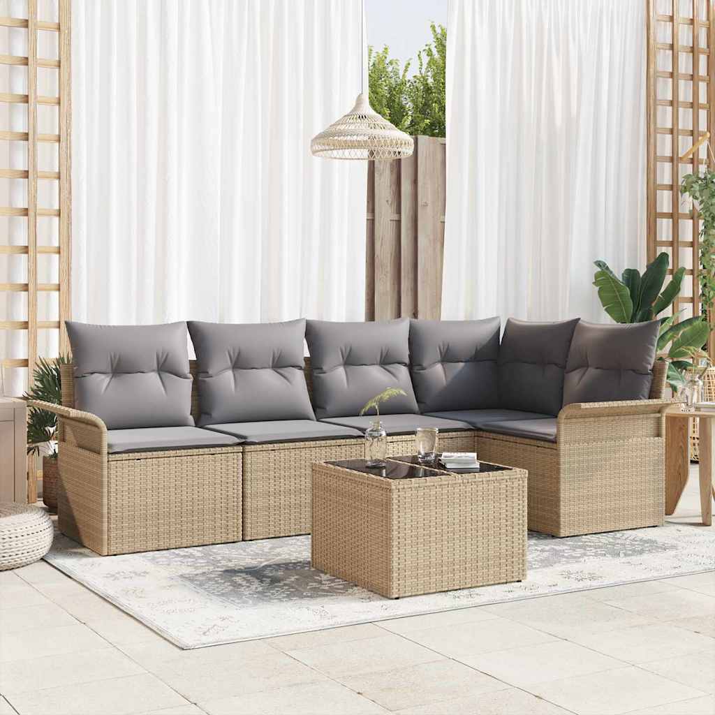 Gartensofa-set mit Kissen 6 pcs Beige Poly-Rattan