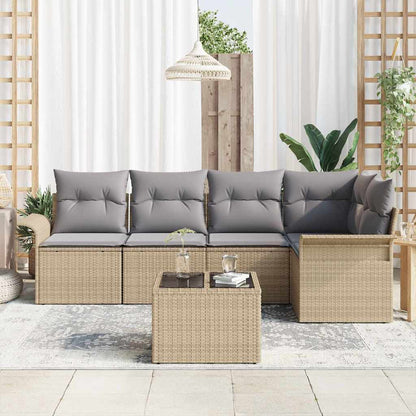 Gartensofa-set mit Kissen 6 pcs Beige Poly-Rattan