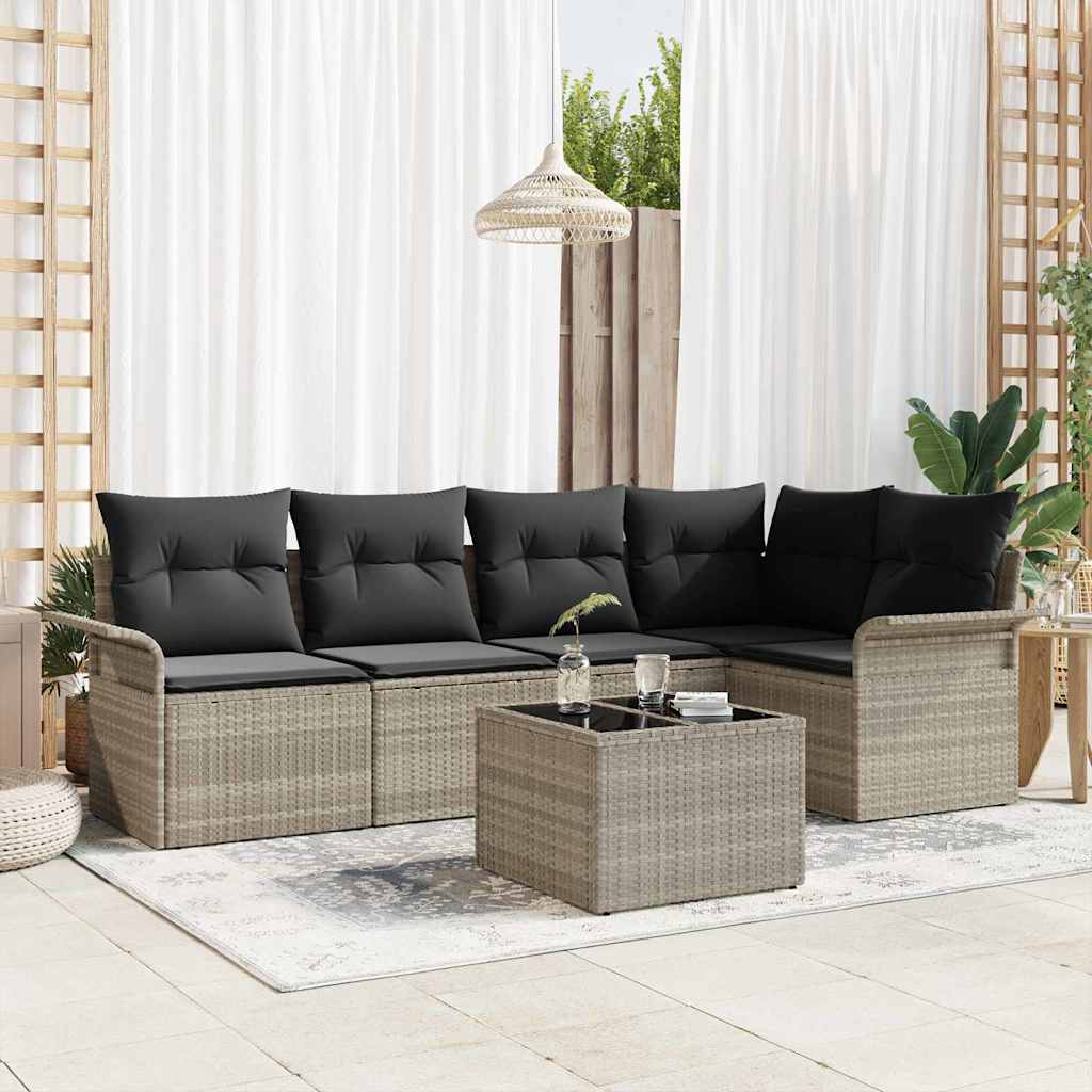 Gartensofa-set mit Kissen 6 pcs Grau Poly-Rattan