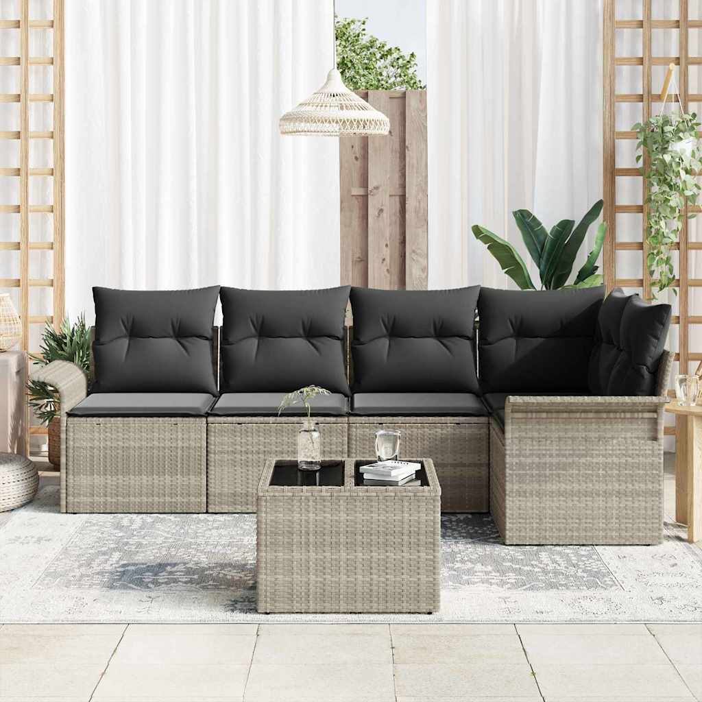 Gartensofa-set mit Kissen 6 pcs Grau Poly-Rattan