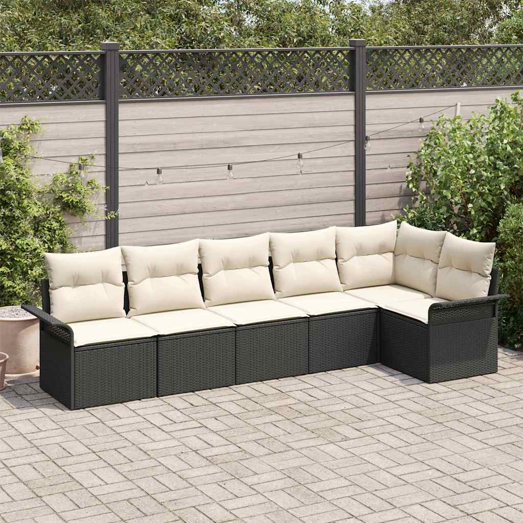 Gartensofa-set mit Kissen 6 pcs Schwarz Poly-Rattan