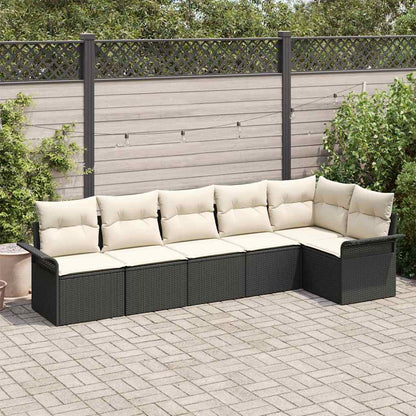Gartensofa-set mit Kissen 6 pcs Schwarz Poly-Rattan