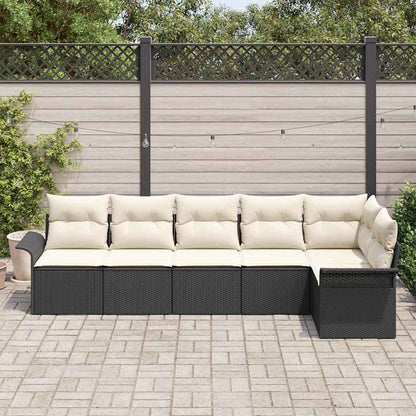 Gartensofa-set mit Kissen 6 pcs Schwarz Poly-Rattan