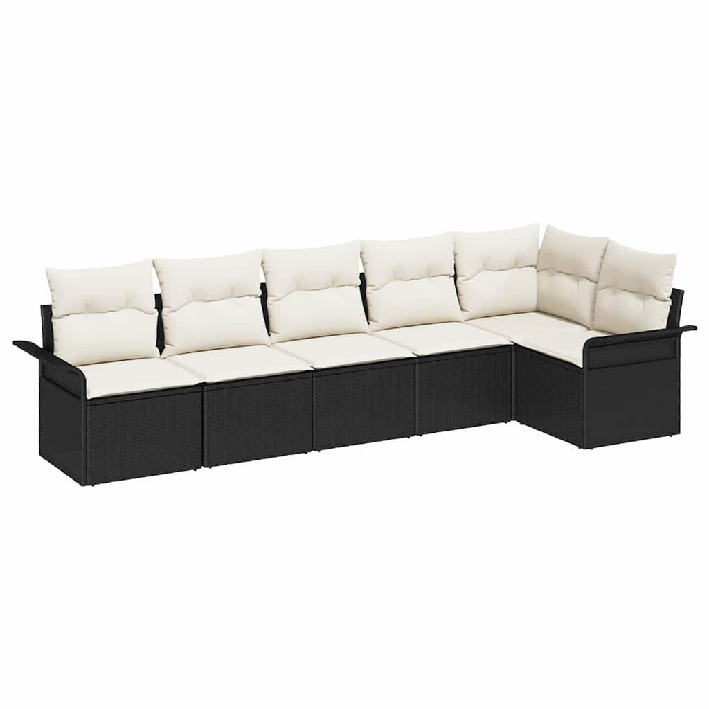 Gartensofa-set mit Kissen 6 pcs Schwarz Poly-Rattan