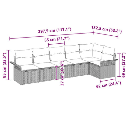 Gartensofa-set mit Kissen 6 pcs Schwarz Poly-Rattan