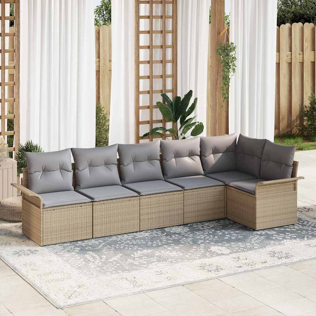 Gartensofa-set mit Kissen 6 pcs Beige Poly-Rattan