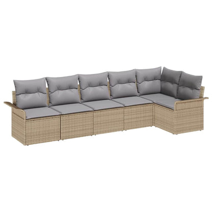 Gartensofa-set mit Kissen 6 pcs Beige Poly-Rattan
