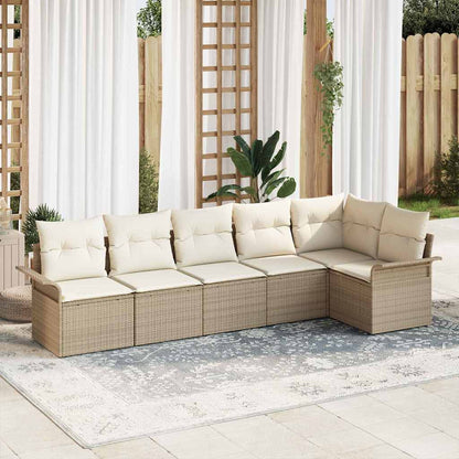 Gartensofa-set mit Kissen 6 pcs Beige Poly-Rattan