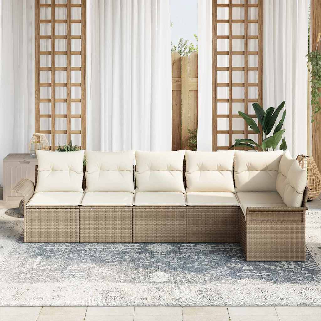 Gartensofa-set mit Kissen 6 pcs Beige Poly-Rattan