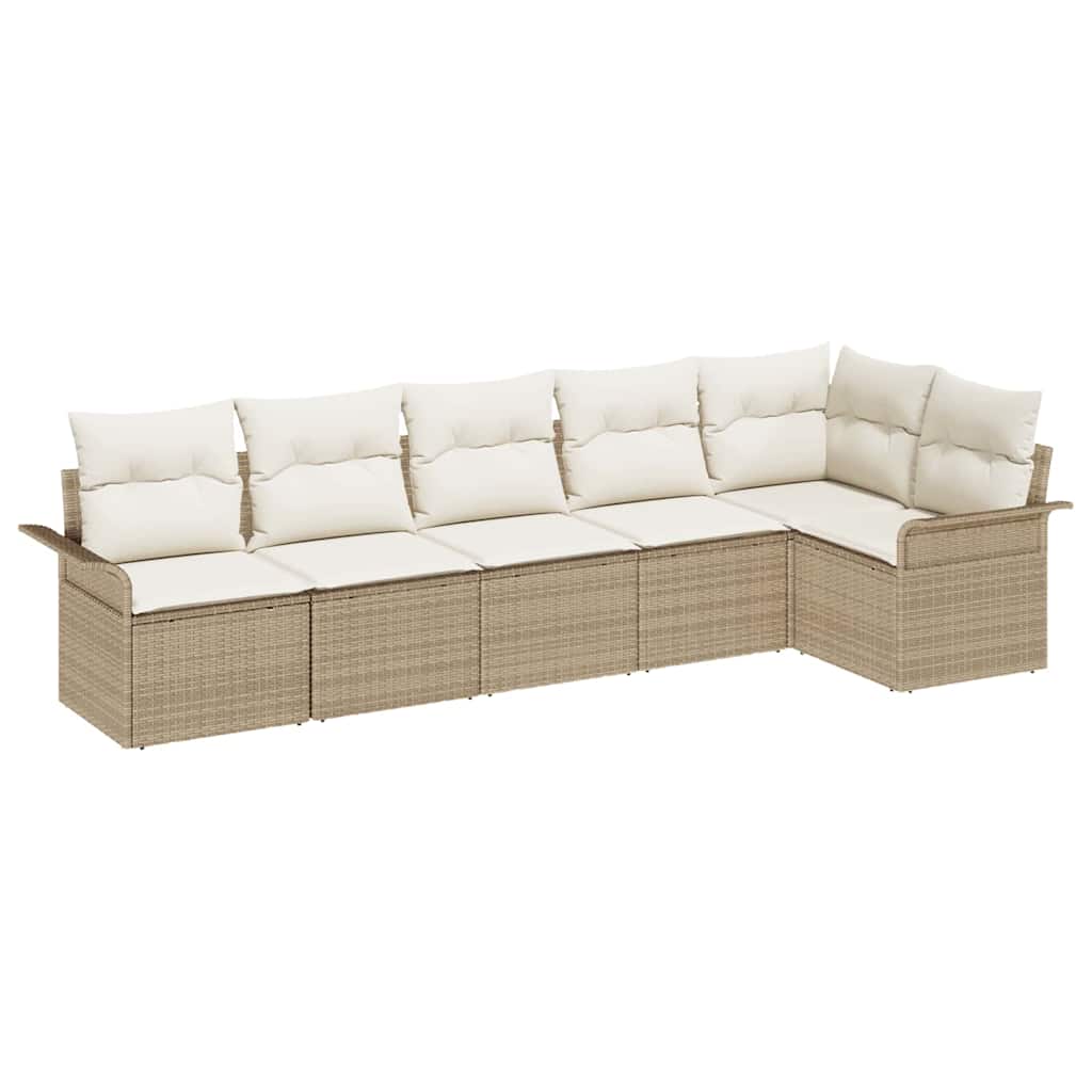 Gartensofa-set mit Kissen 6 pcs Beige Poly-Rattan