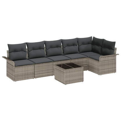 Gartensofa-set mit Kissen 7 pcs Grau Poly-Rattan