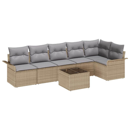 Gartensofa-set mit Kissen 7 pcs Beige Poly-Rattan
