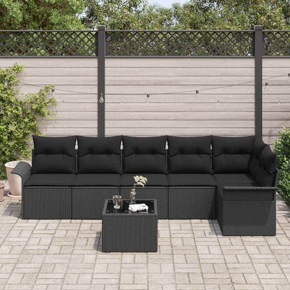 Gartensofa-set mit Kissen 7 pcs Schwarz Poly-Rattan