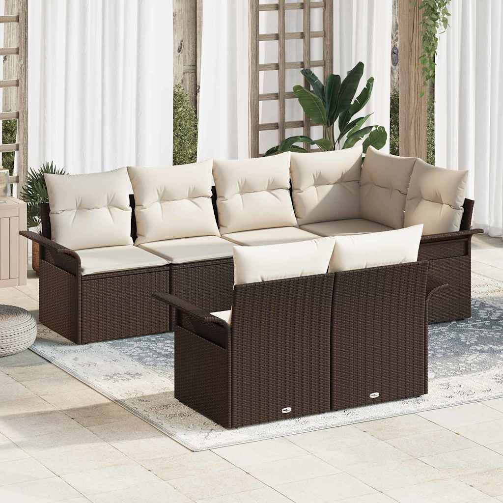 Gartensofa-set mit Kissen 7 pcs Braun Poly-Rattan