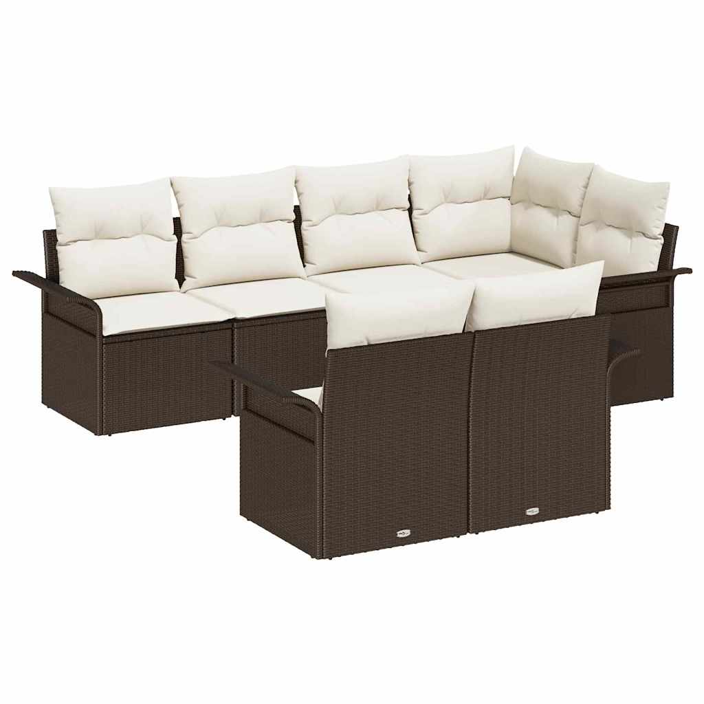 Gartensofa-set mit Kissen 7 pcs Braun Poly-Rattan