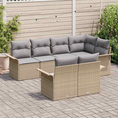 Gartensofa-set mit Kissen 7 pcs Beige Poly-Rattan