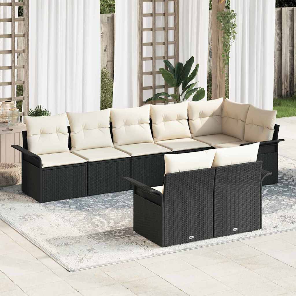 Gartensofa-set mit Kissen 8 pcs Schwarz Poly-Rattan
