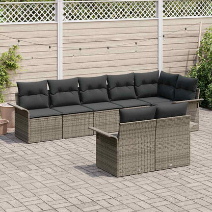 Gartensofa-set mit Kissen 8 pcs Grau Poly-Rattan