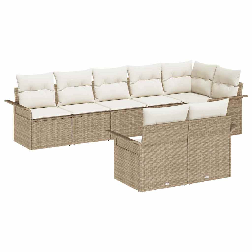Gartensofa-set mit Kissen 8 pcs Beige Poly-Rattan