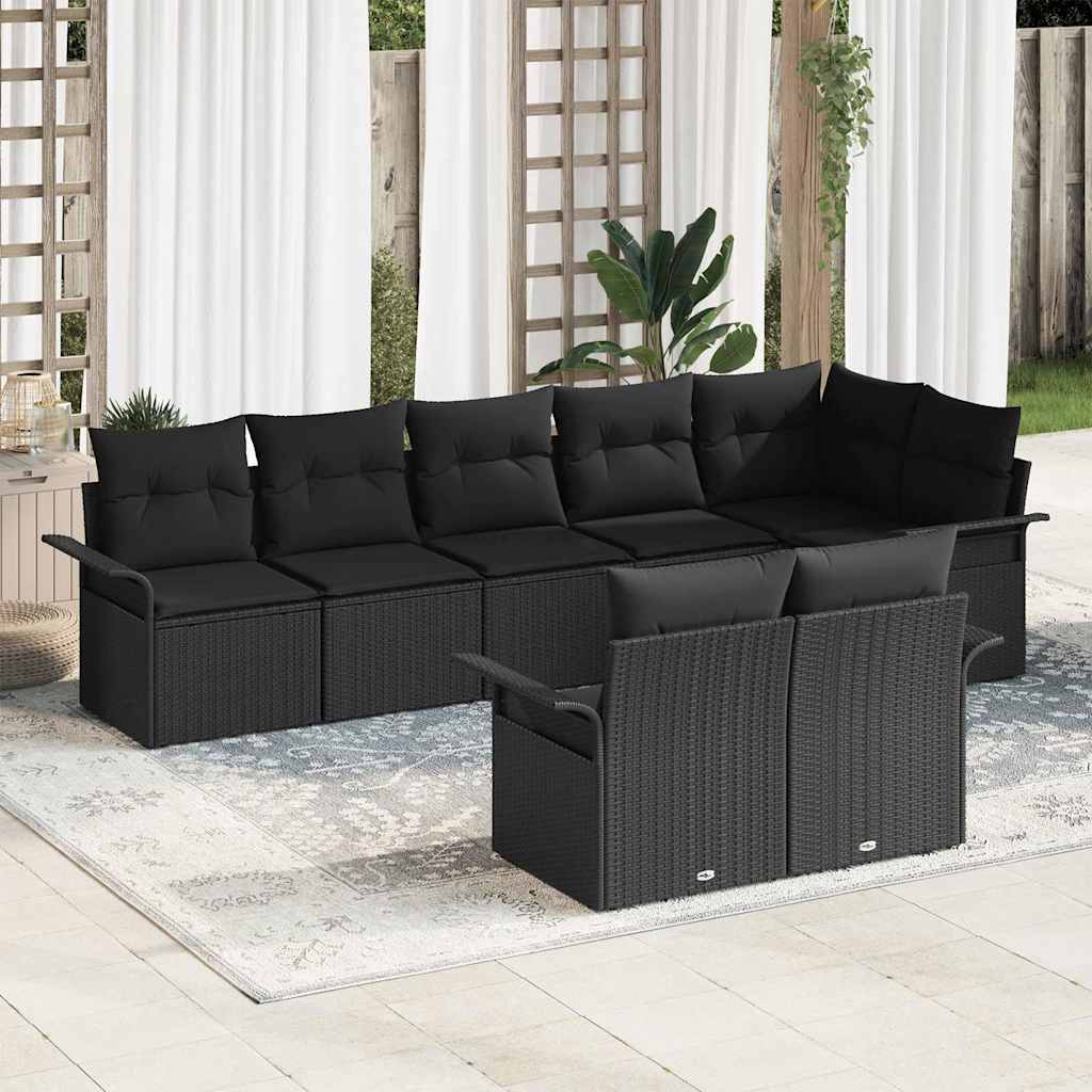 Gartensofa-set mit Kissen 8 pcs Schwarz Poly-Rattan