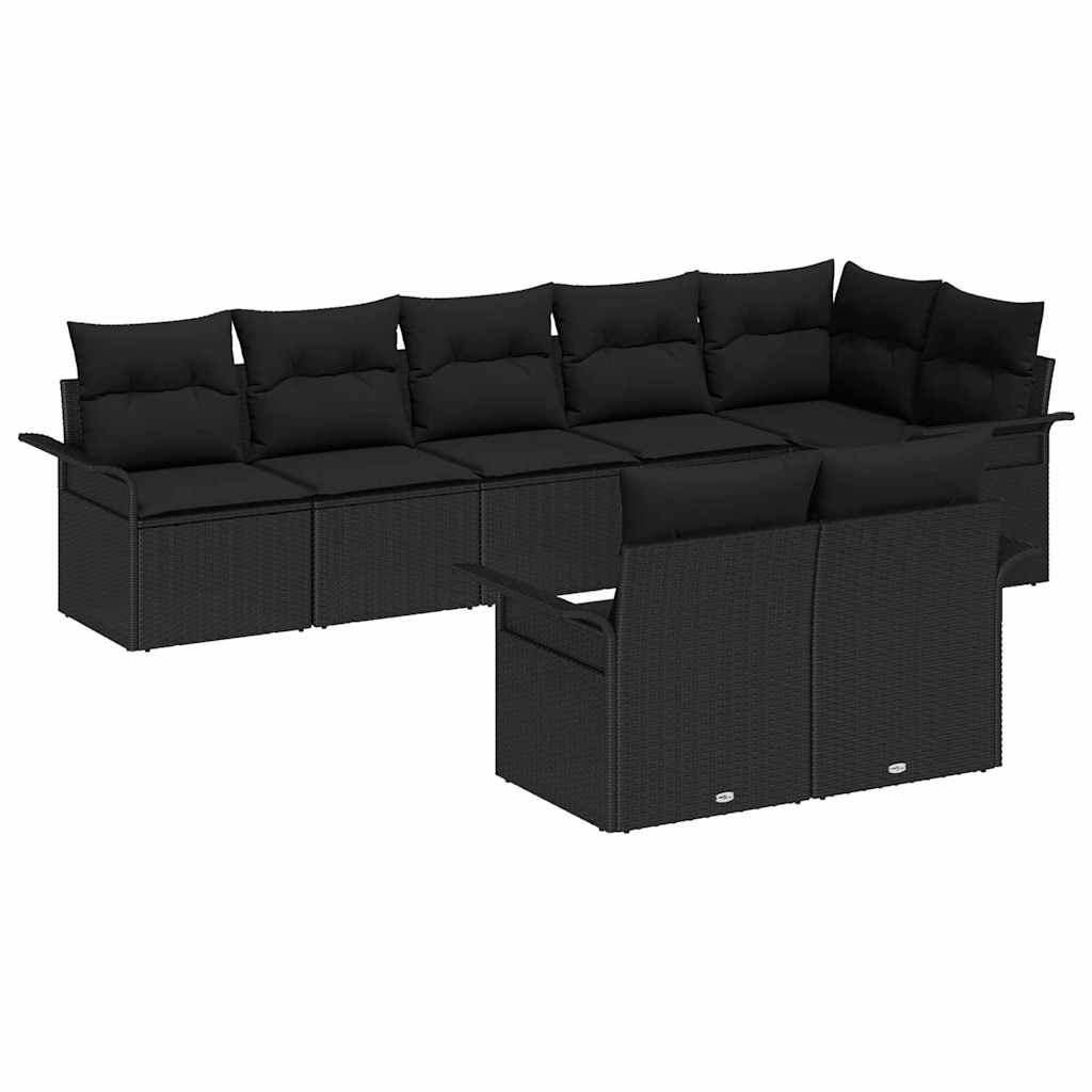 Gartensofa-set mit Kissen 8 pcs Schwarz Poly-Rattan