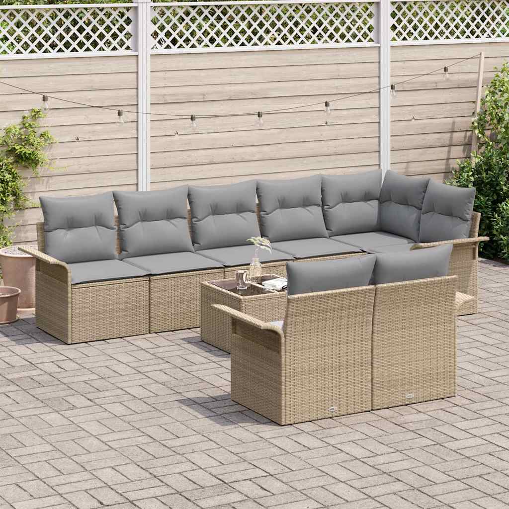 Gartensofa-set mit Kissen 9 pcs Beige Poly-Rattan