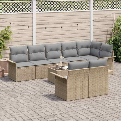 Gartensofa-set mit Kissen 9 pcs Beige Poly-Rattan