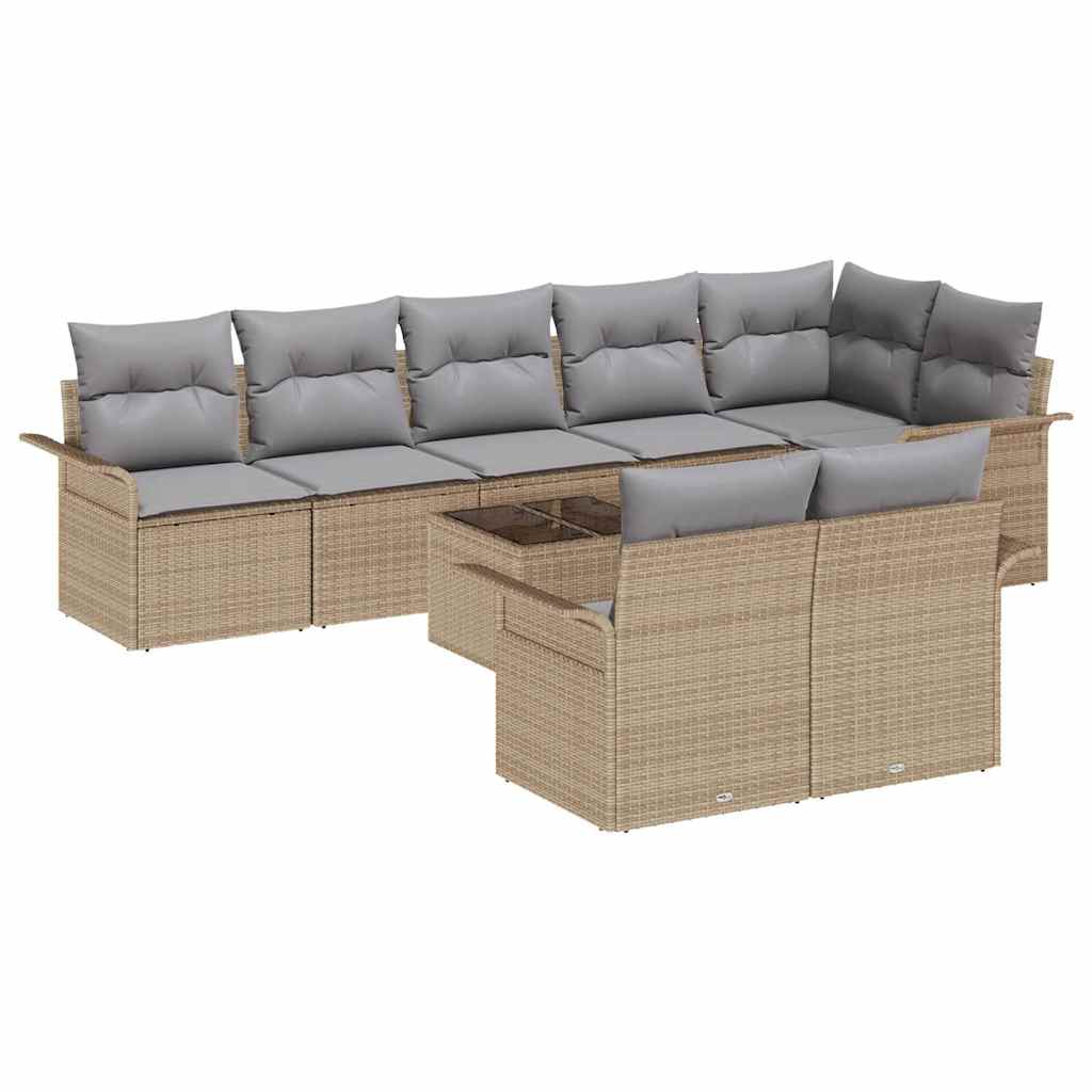 Gartensofa-set mit Kissen 9 pcs Beige Poly-Rattan