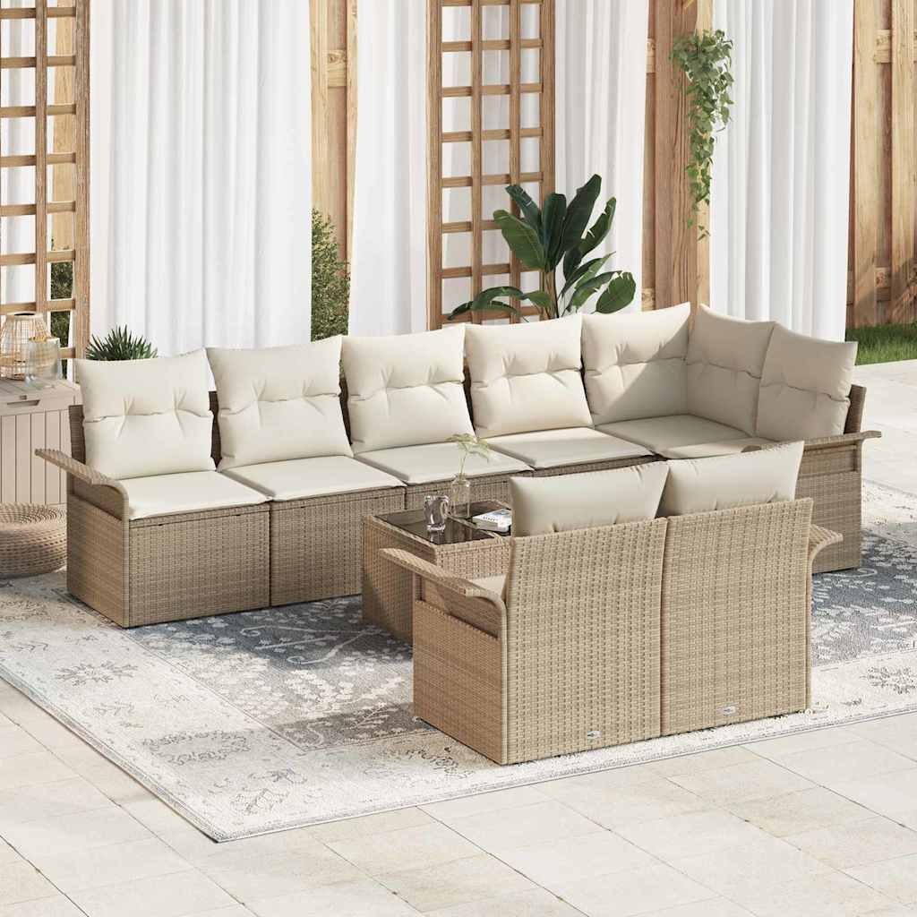 Gartensofa-set mit Kissen 9 pcs Beige Poly-Rattan