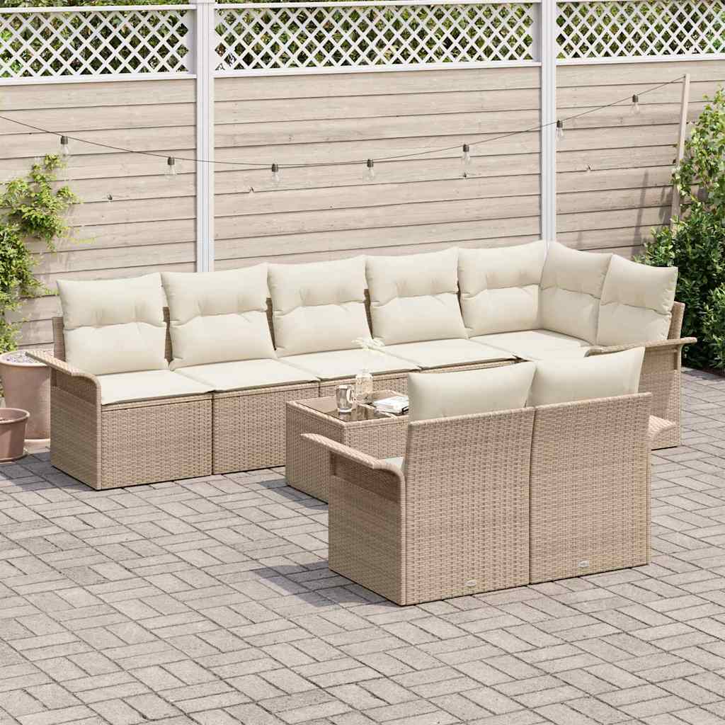 Gartensofa-set mit Kissen 9 pcs Beige Poly-Rattan