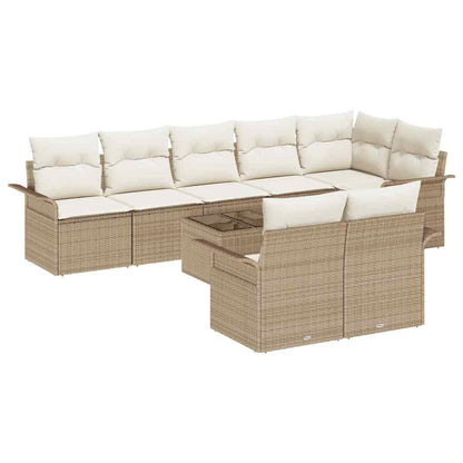 Gartensofa-set mit Kissen 9 pcs Beige Poly-Rattan