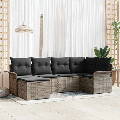 Gartensofa-set mit Kissen 6 pcs Grau Poly-Rattan