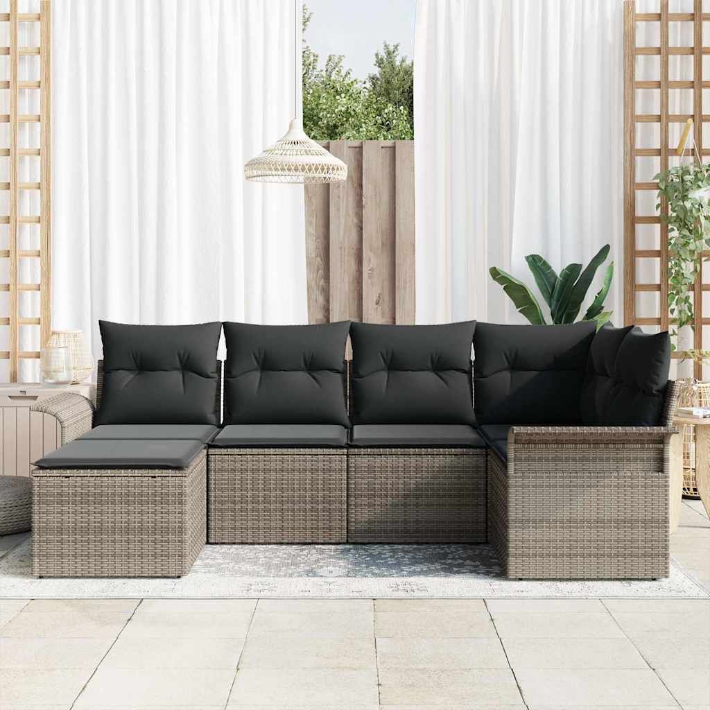 Gartensofa-set mit Kissen 6 pcs Grau Poly-Rattan