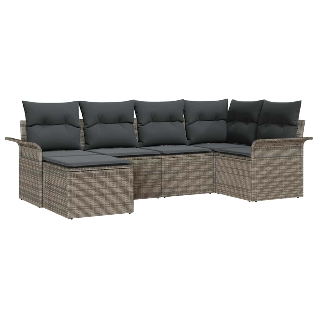 Gartensofa-set mit Kissen 6 pcs Grau Poly-Rattan